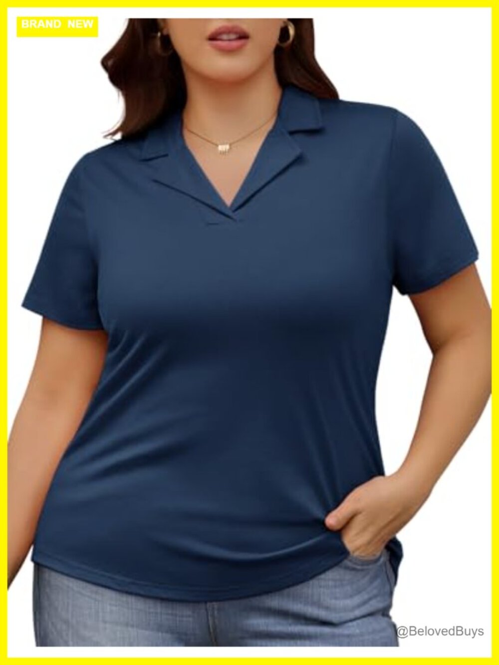 Plus Size Polo Shirt Short Sleeve V Neck Collared Business Casual Top